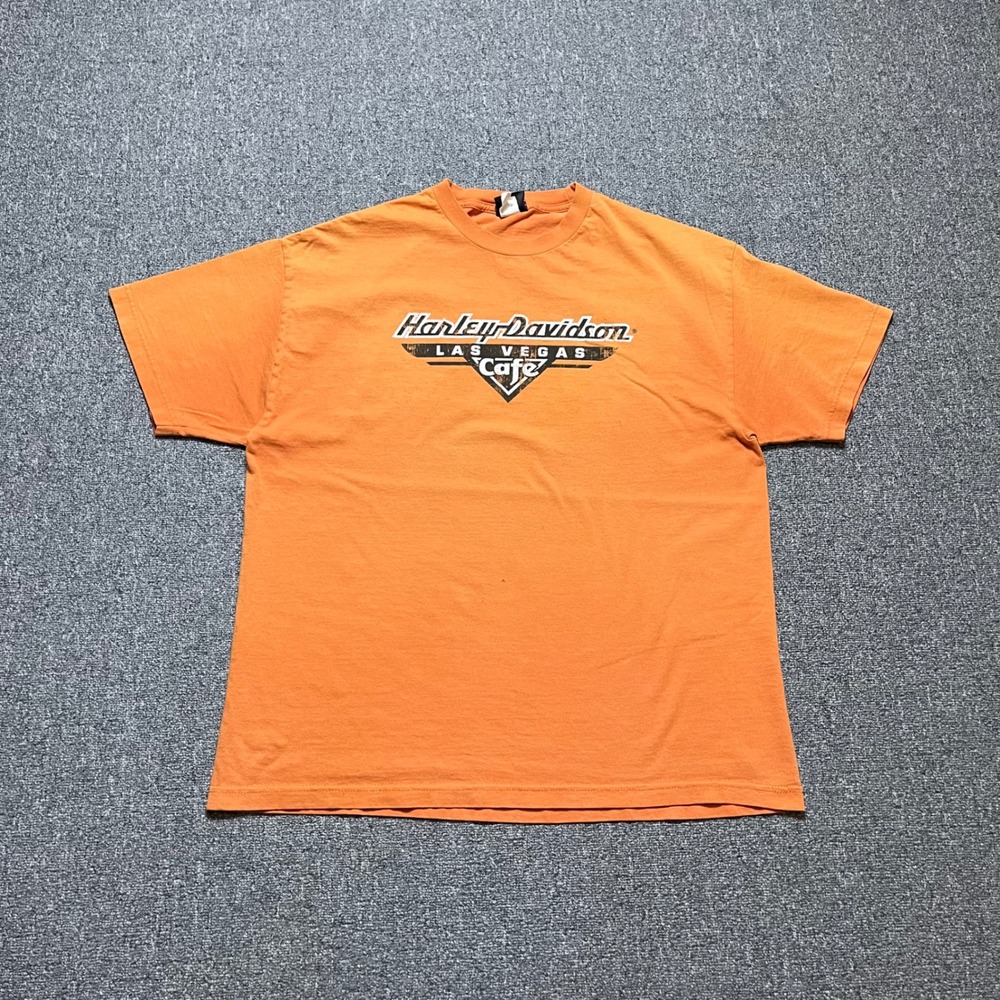 Harley-Davidson T-Shirt XL Orange Las Vegas Cafe Graphic Biker Tee